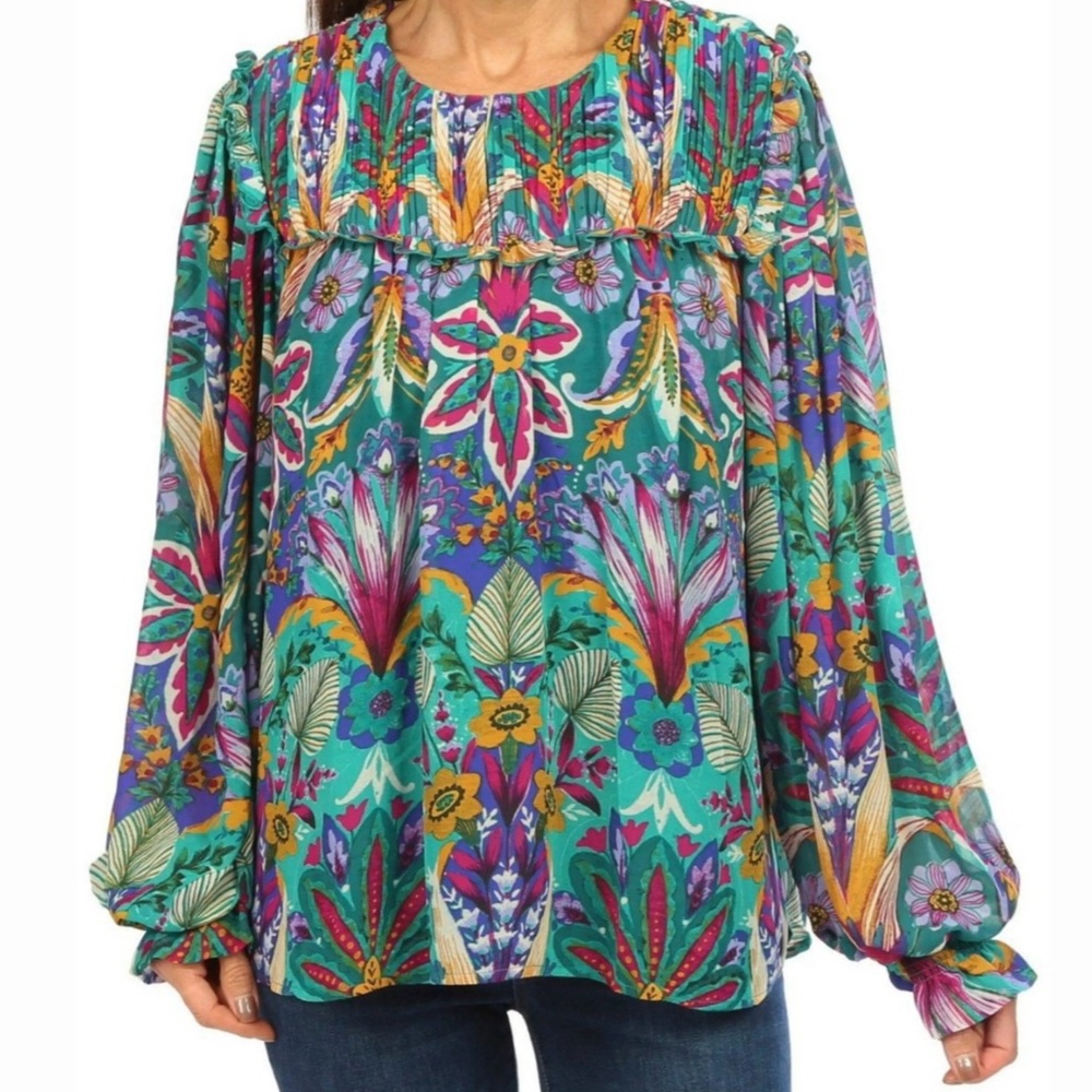 Nicole Miller Boho Chiffon Blouse - Picture 1 of 8